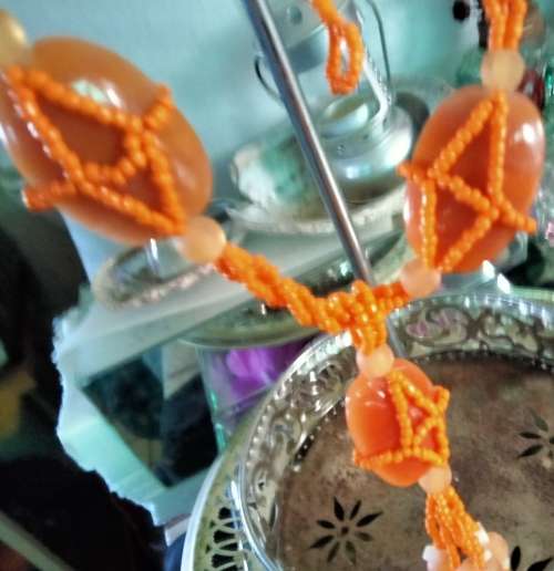 Neclace  - Large Butterscotch Glass beads Small Frosted + Orange +6 dangles *ABSOLUTELY FABULOUS