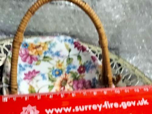 VASE - Royal DUCHESS ceramic Chintz Basket bamboo handle