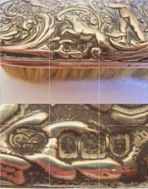 1906 - Sterling Silver Hallmark G+S Co BRUSH Top - Embossed intricate design