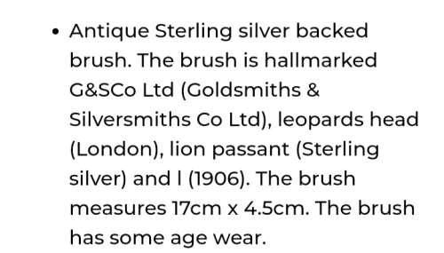1906 - Sterling Silver Hallmark G+S Co BRUSH Top - Embossed intricate design