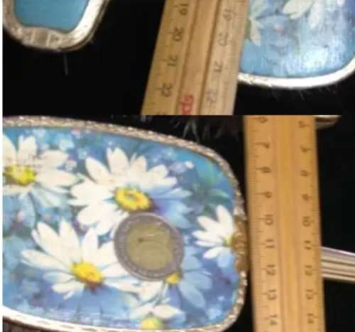 Mirror+Brush set - Vanity dressing table decor Blue has white daisy`s Vintage 1960s Very Pretty