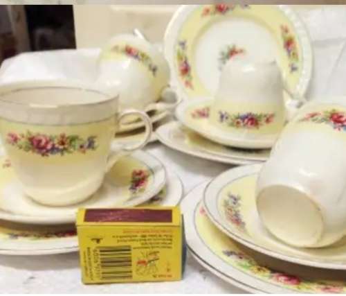 4 Trio -*12 piece Pink Roses *BARRATS* STAFFORDSHIRE *England ceramic Vintage