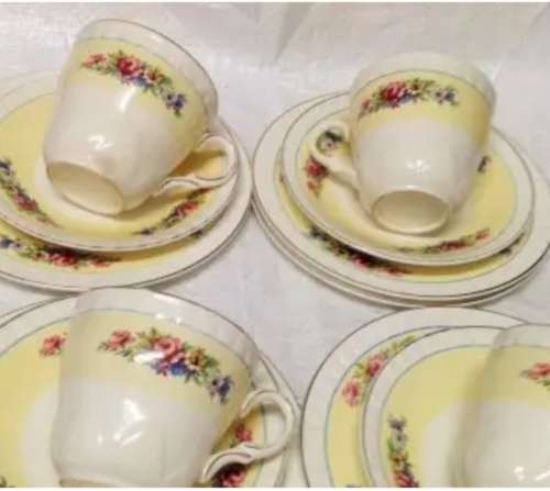 4 Trio -*12 piece Pink Roses *BARRATS* STAFFORDSHIRE *England ceramic Vintage