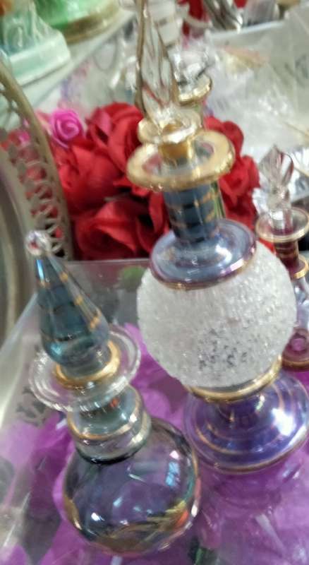 4 Perfume Bottles+Stoppers EGYPTIAN  hand blown Glass Empty - LOOK At My BUY NOW LISTINGS NO WAITING