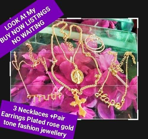 Necklace 3+Pendants 4+1Earrings Rose Gold Tone Plated Fashion Jewels LOOK At My BUY NOW - NO WAITING
