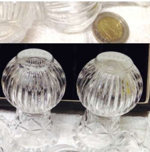 Vases - 2 Posy Glass*Cristal d Arque set Ribbed Saw Edge Flora