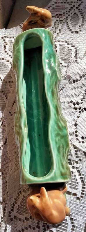 Vase - Log  Vermont  G078 longer Vintage  Ceramic* Each end has Bunny figurine