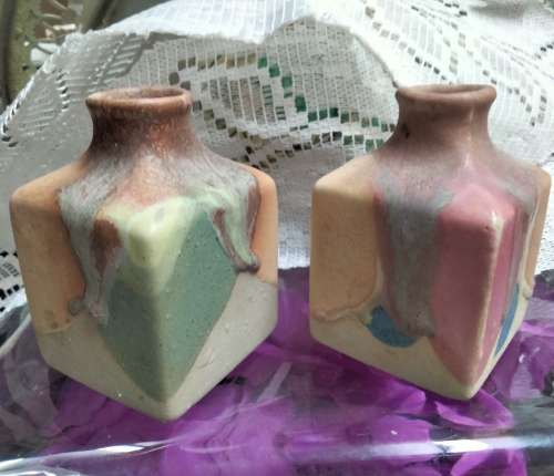 Vase -  2 Posy -Pottery Multicolour Glaze Pink Blue Green decor
