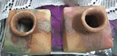 Vase -  2 Posy -Pottery Multicolour Glaze Pink Blue Green decor