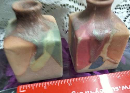 Vase -  2 Posy -Pottery Multicolour Glaze Pink Blue Green decor