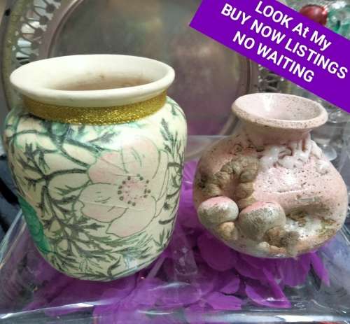 Vases -  2 * 1 Posy + Tubular Pottery Multicolour Glaze Pink Green decor