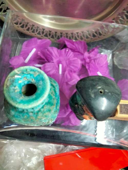 Vases -  2 * 1 Posy + Tubular Pottery Multicolour Glaze Pink Green decor
