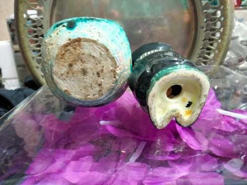 Vases -  2 * 1 Posy + Tubular Pottery Multicolour Glaze Pink Green decor
