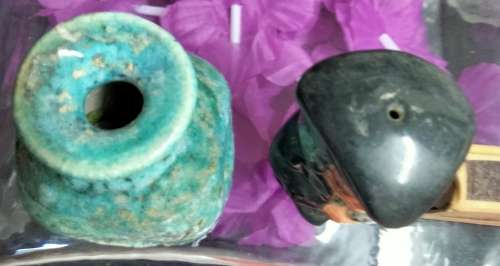 Vases -  2 * 1 Posy + Tubular Pottery Multicolour Glaze Pink Green decor