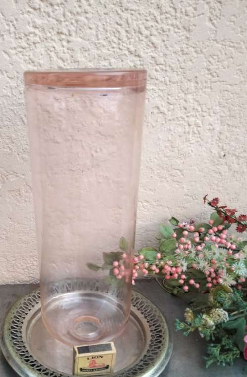 VASE Tall Flowers*Glass Thick Clear* Cylindrical*Tall Round top Small Top Opening Thick hand blown