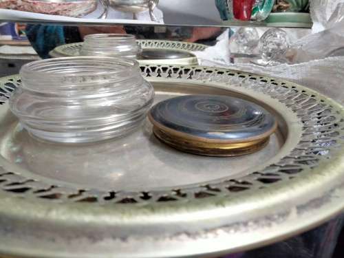 Glass Box +Lid -Vanity dressing table decorPowder /Trinkets Cloisonné LOOK At My BUY NOW *NO WAITING