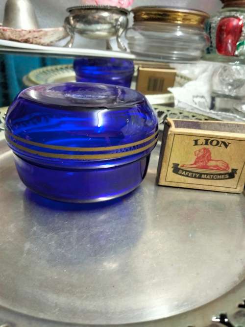 Glass Box+Lid -Vanity Dressing Table decor Powder/Trinket Bristol blueLOOK at My BUY NOW *NO WAITING