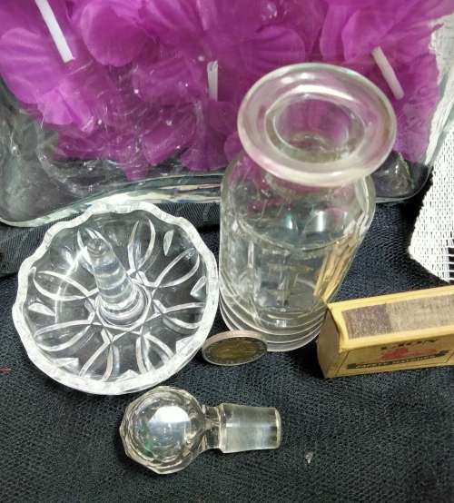PERFUME bottle1 Clear impressed thumbies+I Cut Crystal Ring Holder Trinket bowl