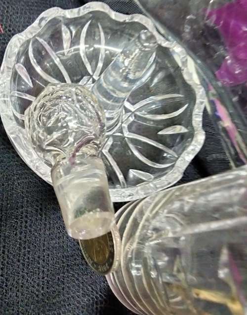 PERFUME bottle1 Clear impressed thumbies+I Cut Crystal Ring Holder Trinket bowl