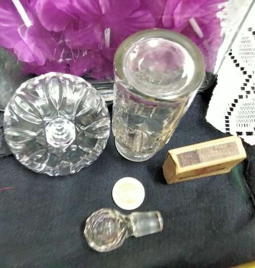 PERFUME bottle1 Clear impressed thumbies+I Cut Crystal Ring Holder Trinket bowl