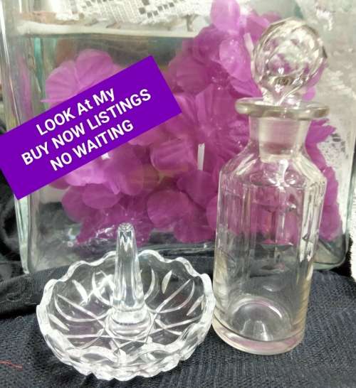 PERFUME bottle1 Clear impressed thumbies+I Cut Crystal Ring Holder Trinket bowl