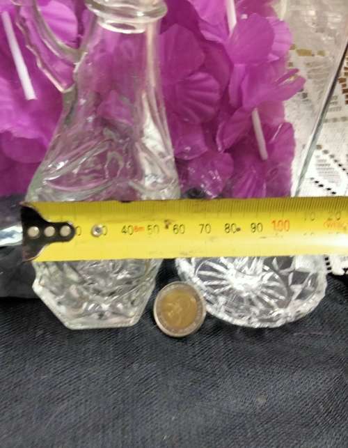 PERFUME decanter 1 Clear Vintage Glass empty+I Cut Crystal Ring Holder Trinket bowl
