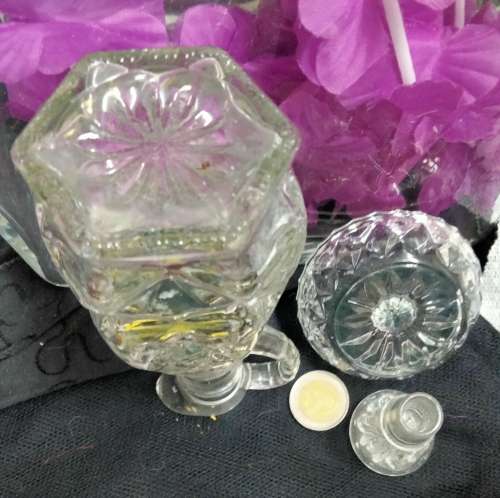 PERFUME decanter 1 Clear Vintage Glass empty+I Cut Crystal Ring Holder Trinket bowl