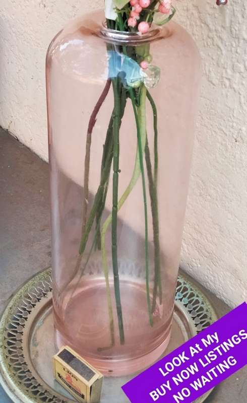 VASE Tall Flowers*Glass Thick Clear* Cylindrical*Tall Round top Small Top Opening Thick hand blown