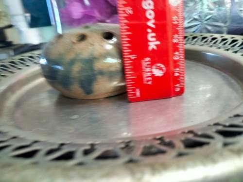 1 Pottery flower frog different size holes blue decor