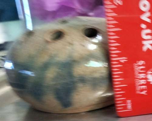1 Pottery flower frog different size holes blue decor