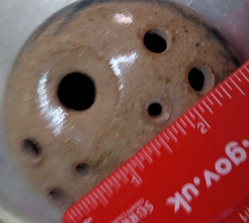 1 Pottery flower frog different size holes blue decor
