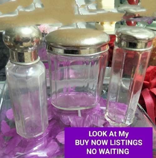 Bottles Glass Beveled-3 Vanity Dressing table decor  *Metal lids LOOK at My BUY NOW items NO WAITING