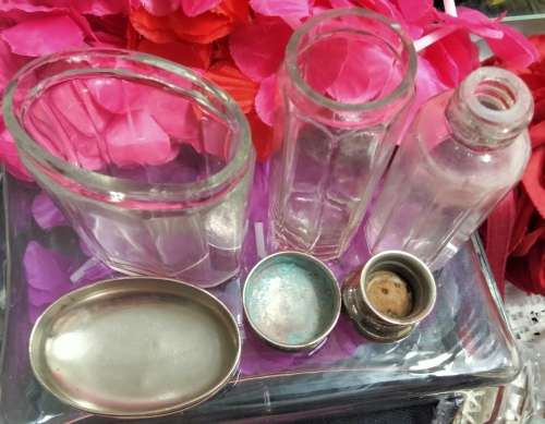 Bottles Glass Beveled-3 Vanity Dressing table decor  *Metal lids LOOK at My BUY NOW items NO WAITING