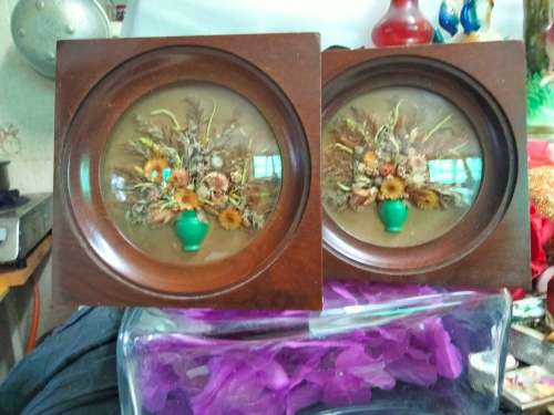 2 Self Standing Wood  SA  srtist Dried flowers bouquet - Wood Frame Convex Glass BOOK ENDS