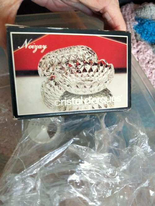 1 Glass box Lidded -2 piece Crystal d `Arques  Box+ label*Trinket*Butter Pats*Desert Sweet Cufflinks