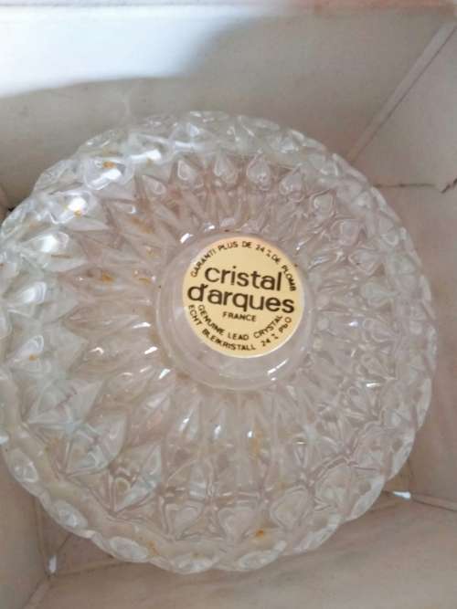 1 Glass box Lidded -2 piece Crystal d `Arques  Box+ label*Trinket*Butter Pats*Desert Sweet Cufflinks