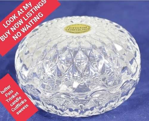 1 Glass box Lidded -2 piece Crystal d `Arques  Box+ label*Trinket*Butter Pats*Desert Sweet Cufflinks