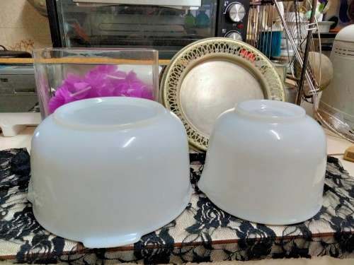 Glass Mixing Bowls 2 -Sunbeam 12 + 22 White Milk Glass Mixing Bowls LOOK At My BUY NOW *NO WAITING