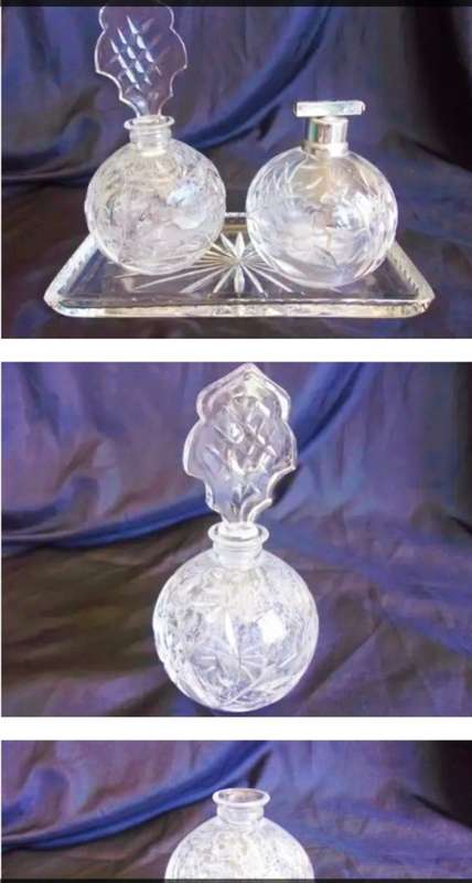 Antique Art Nouveau ROSE cut crystal Perfume+Atomiser set trayLook at My BUY NOW Listings No WAITING