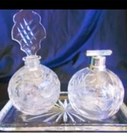 Antique Art Nouveau ROSE cut crystal Perfume+Atomiser set trayLook at My BUY NOW Listings No WAITING