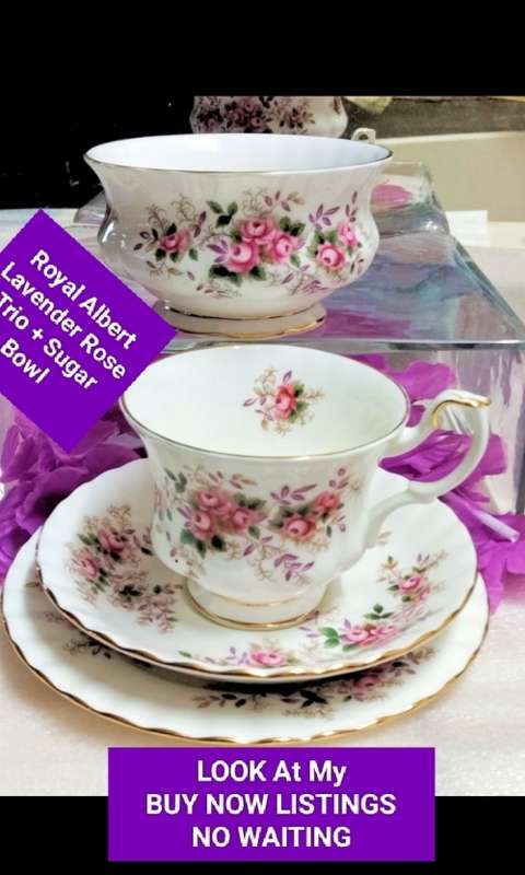 ROYAL ALBERT -SUGAR bowl+Trio Lavender Rose c1962/70
