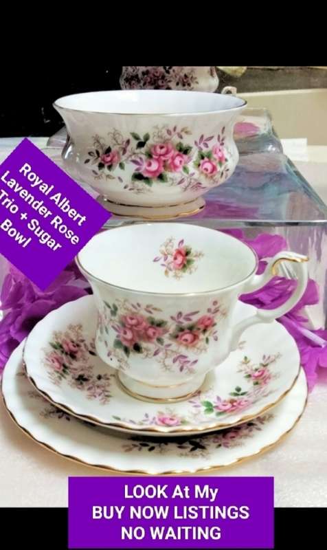 ROYAL ALBERT -SUGAR bowl+Trio Lavender Rose c1962/70