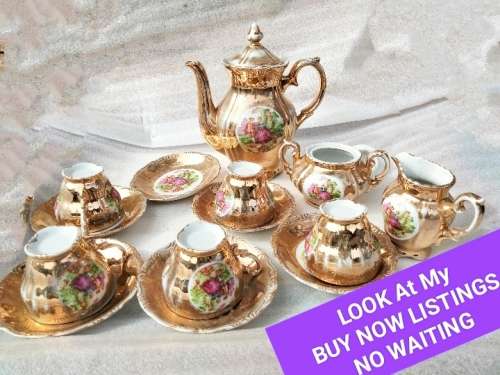 Romantic Couple  Porcelain Tea Set Showing ware to gilt coating-Damage LOOK At My BUY NOW NO WAITING