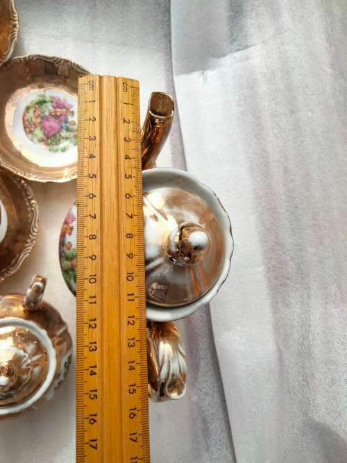 Romantic Couple  Porcelain Tea Set Showing ware to gilt coating-Damage LOOK At My BUY NOW NO WAITING
