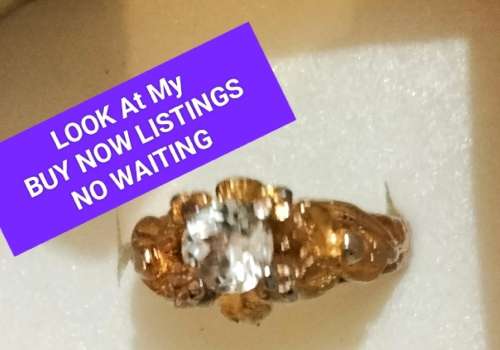 Dress RING- Faceted cut Glass gold plate LOOK at my Buy Now listings NO WAITING