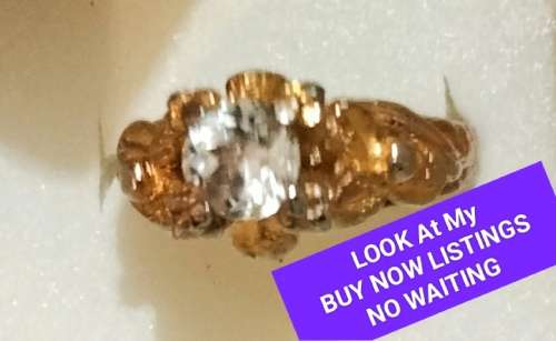 Dress RING- Faceted cut Glass gold plate LOOK at my Buy Now listings NO WAITING