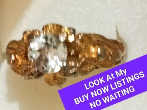 Dress RING- Faceted cut Glass gold plate LOOK at my Buy Now listings NO WAITING