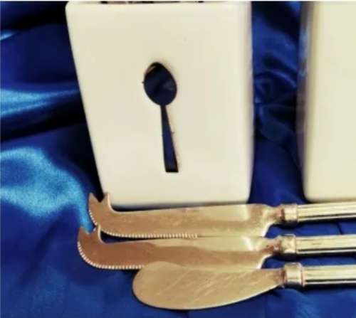 Cutlery holders ceramic + 3 mix 2 Cheese knife+1 butter knife EPNS