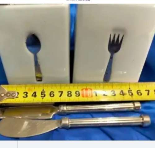 Cutlery holders ceramic + 3 mix 2 Cheese knife+1 butter knife EPNS