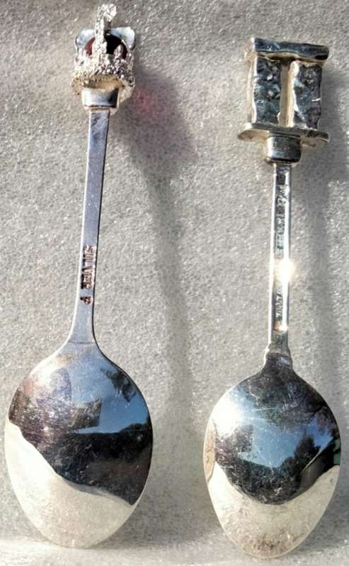 5 Silver Plate Teaspoons SOUVENIR 1 Stonehenge+ 3 Scepter1 Bridge charmLOOK at My BUY NOW*NO WAITING